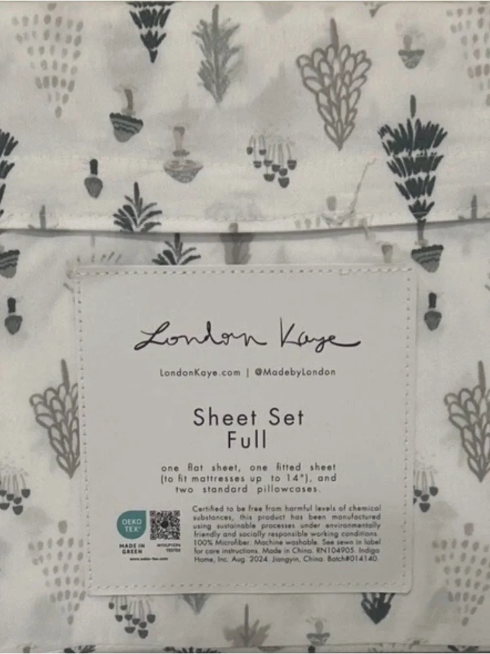 London Kaye FULL Sheet Set 4pc Christmas Trees & Mushrooms Microfiber